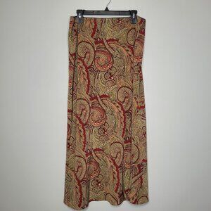 red tan paisley print boho witchy pull on maxi mystical groovy festival skirt